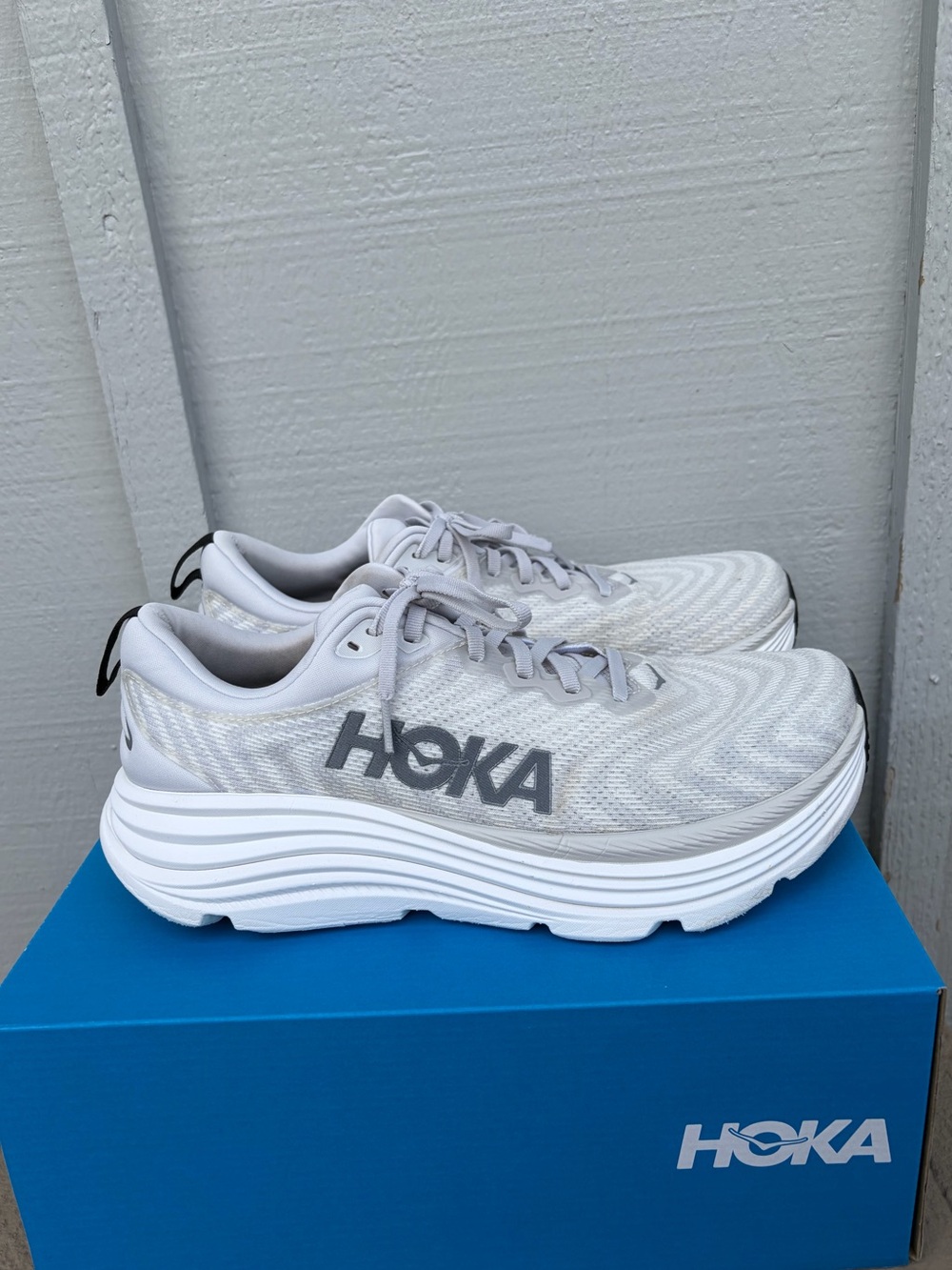 Hoka Men’s Gaviota 5 White & Light Gray Running Shoes